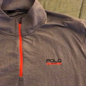polo sport quarter zip, grey with orange zipper